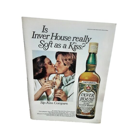 1974 Inver House Scotch Print Ad Rare Whisky Imported Liquor Couple Kissing - Picture 1 of 1